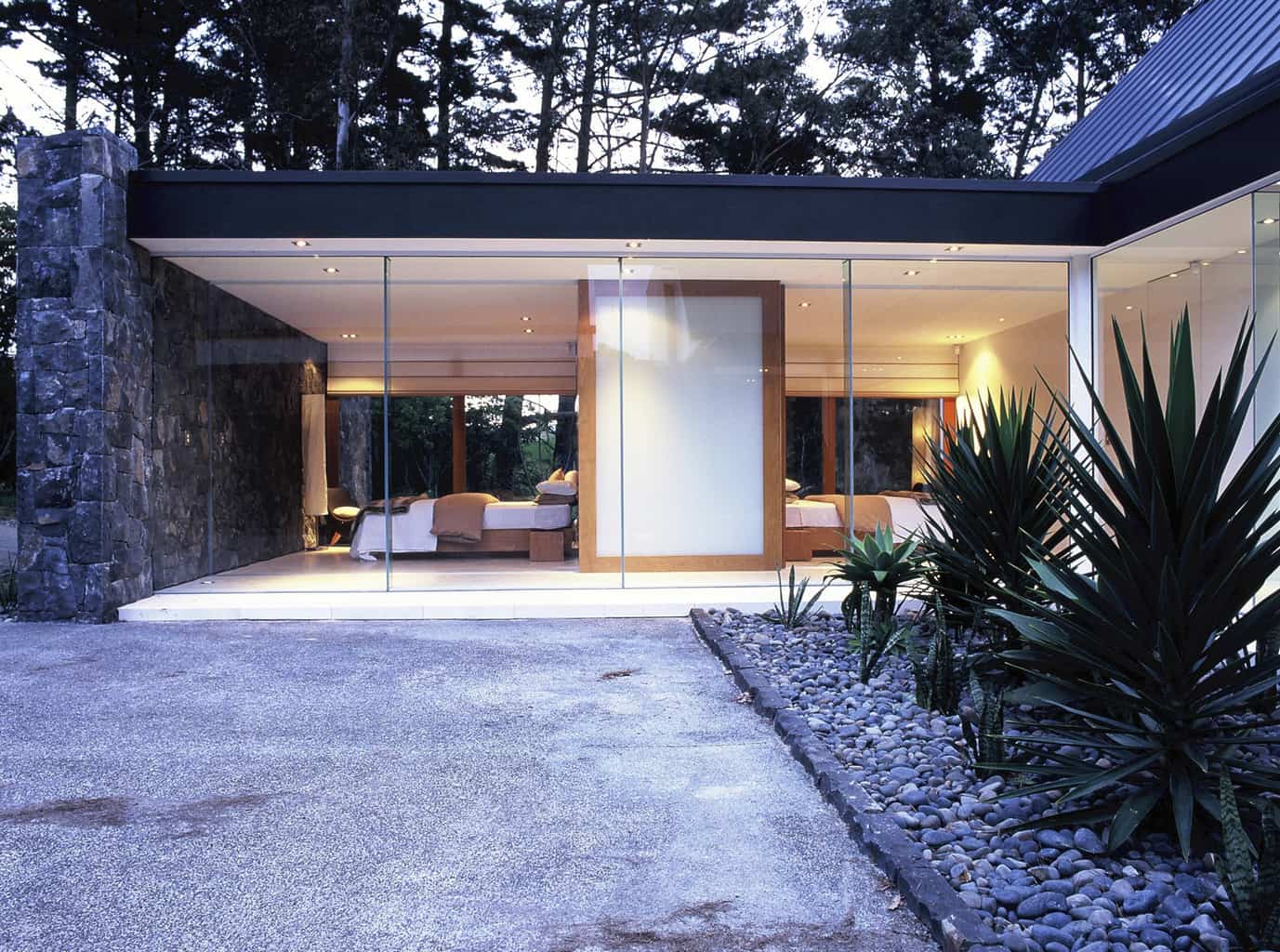 Basalt stone and white walls with natural accents