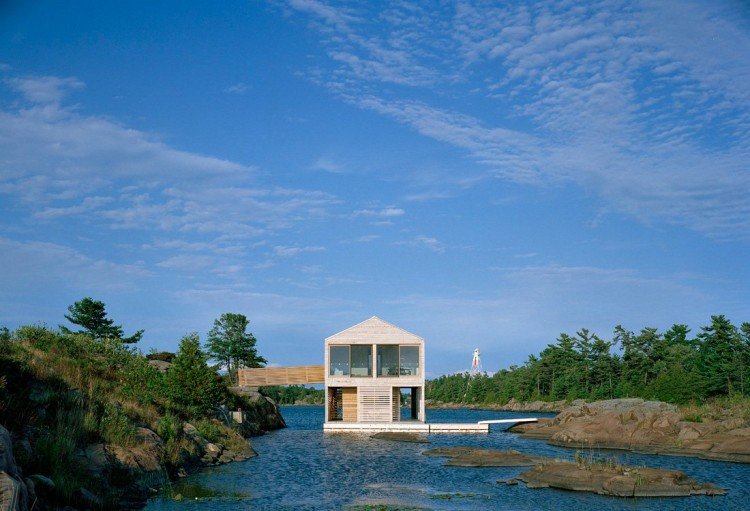 Floating house over Lake Huron