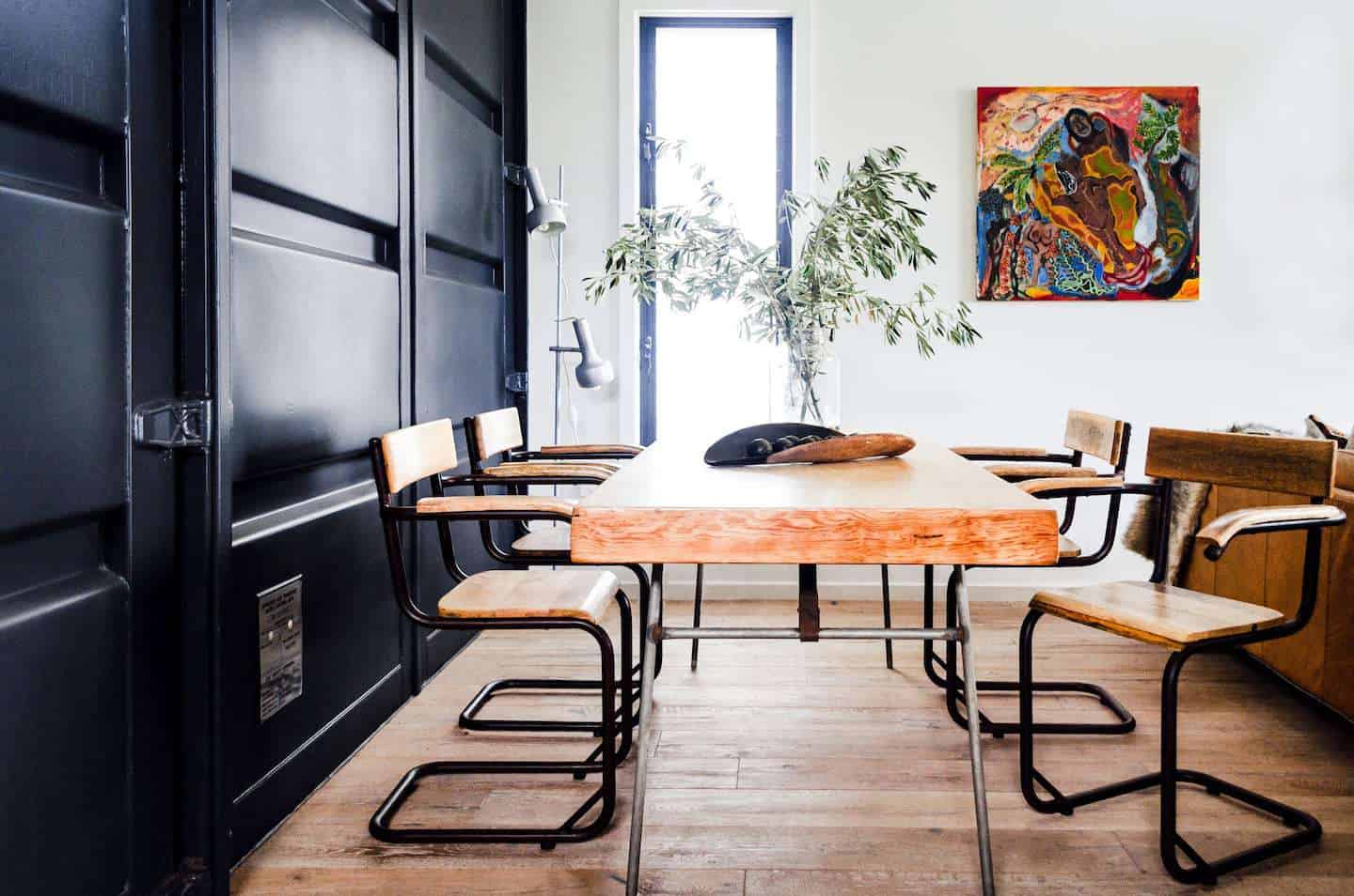Shipping container house with vintage industrial vibe
