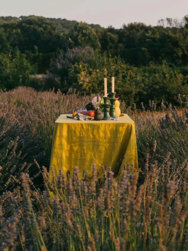 Carlotta + Gee ochre linen table cloth